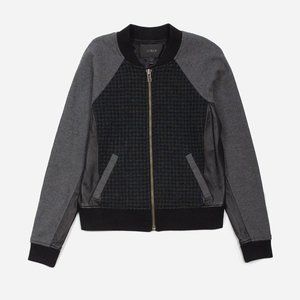 J Crew Women's Leather Wool Houndstooth Mixed Bomber Jacket Size 0